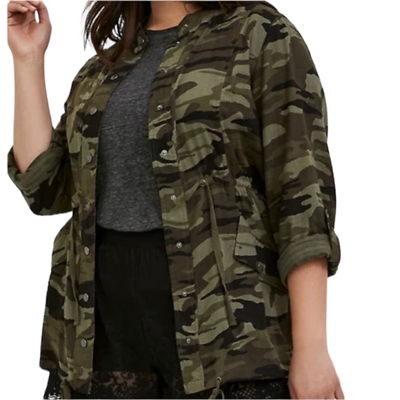 Torrid Women's Camo Button Front Drawstring Anorak Size 2X - Picture 3 of 8